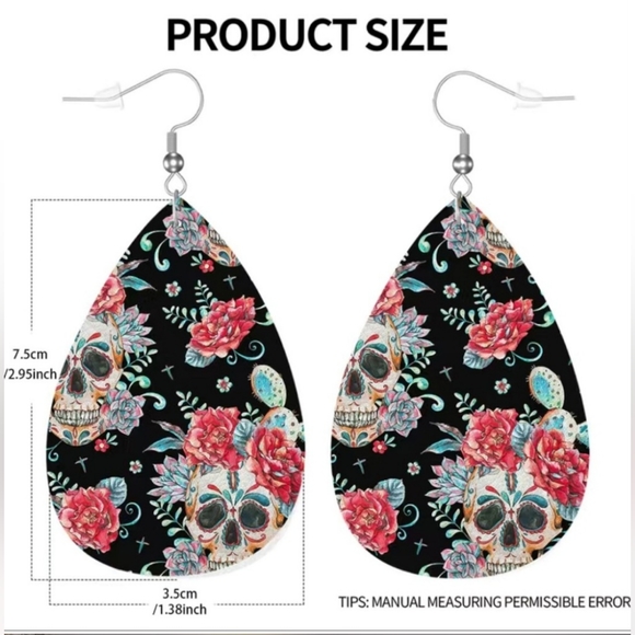 Sugar Skull Leather Earrings - Picture 3 of 4
